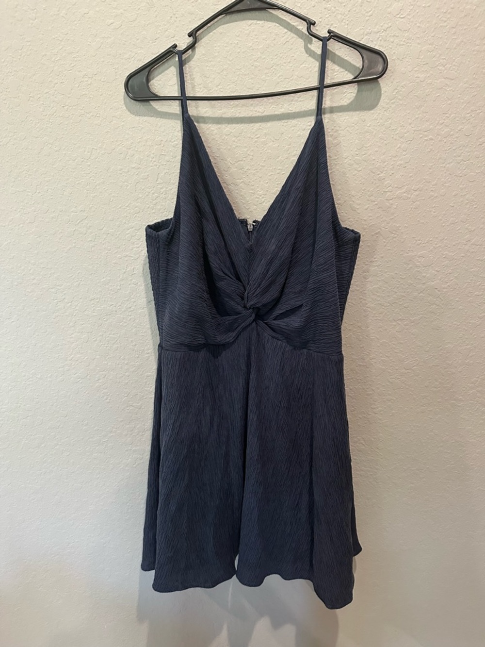 Abercrombie & Fitch Crinkle Textured Twist-Front Mini Dress Navy Blue Sz XL EUC